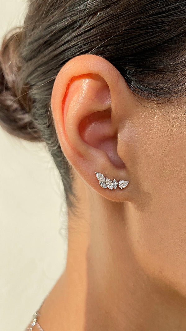 Petunia Stud Earrings 9K White Gold