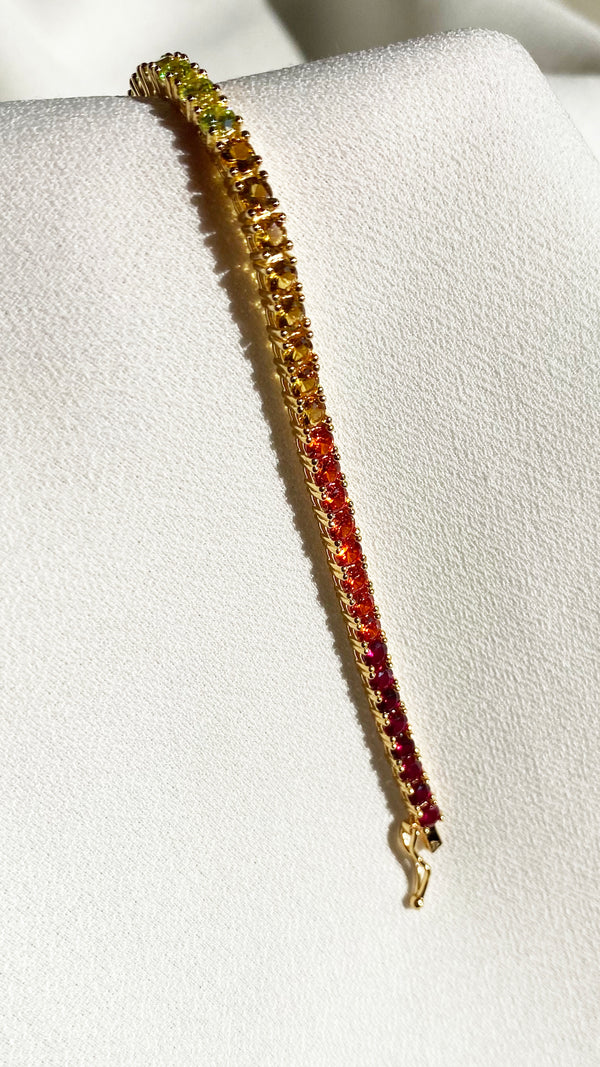 Rainbow Tennis Bracelet Long Gold Vermeil