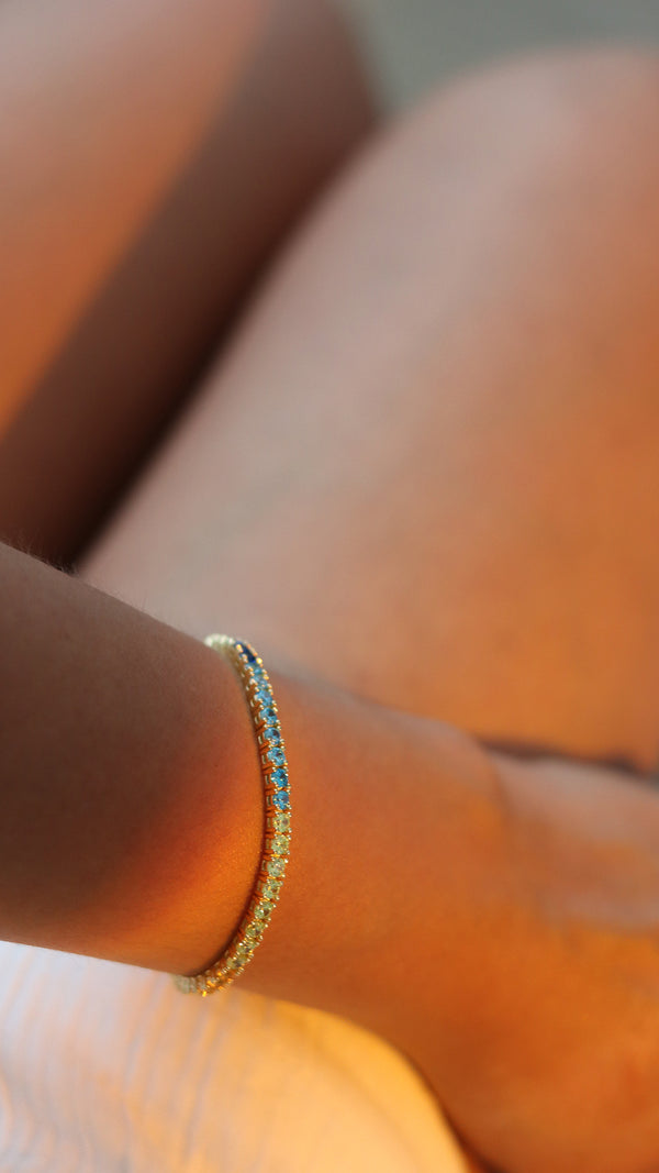 Rainbow Tennis Bracelet Long Gold Vermeil