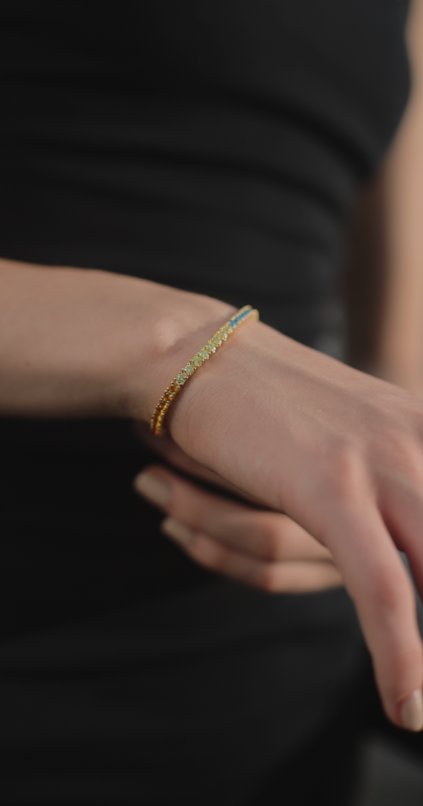 Rainbow Tennis Bracelet Long Gold Vermeil