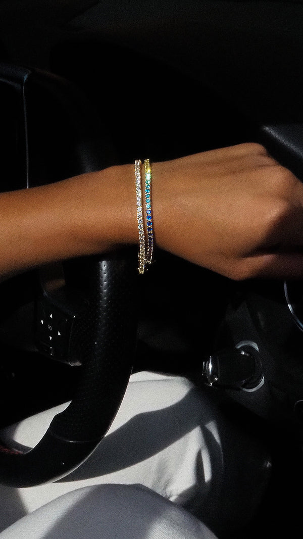 Rainbow Tennis Bracelet Long Gold Vermeil