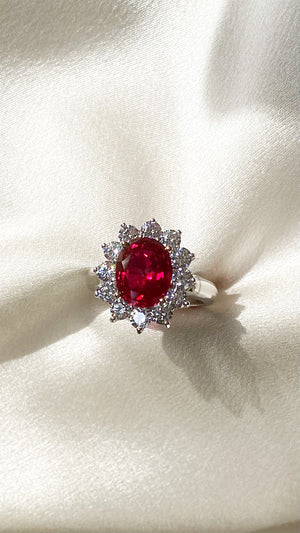 Rosemond Ruby Oval Ring White Gold Plated