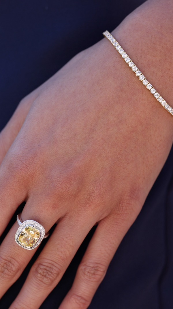 Penny Fancy Yellow Cushion Ring White Gold Plated