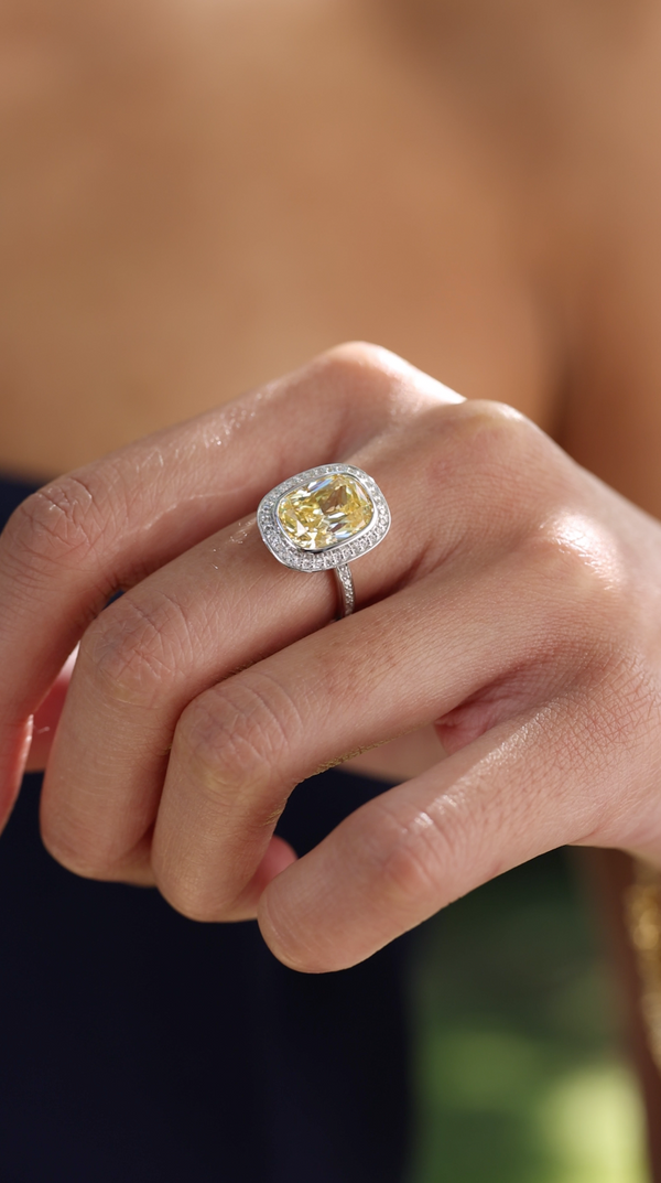 Penny Fancy Yellow Cushion Ring White Gold Plated