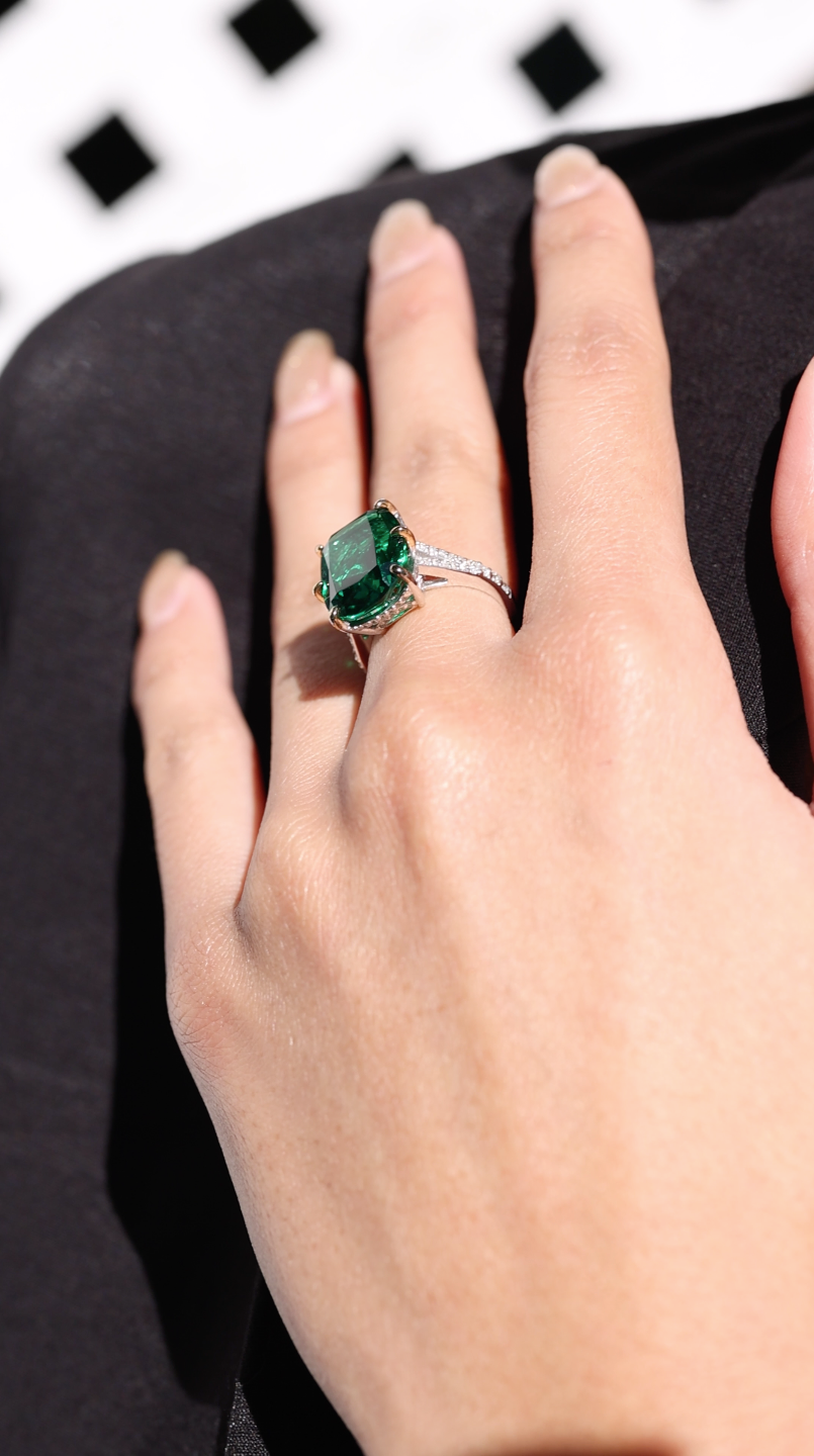 Tatum Emerald Cocktail Ring White Gold Plated