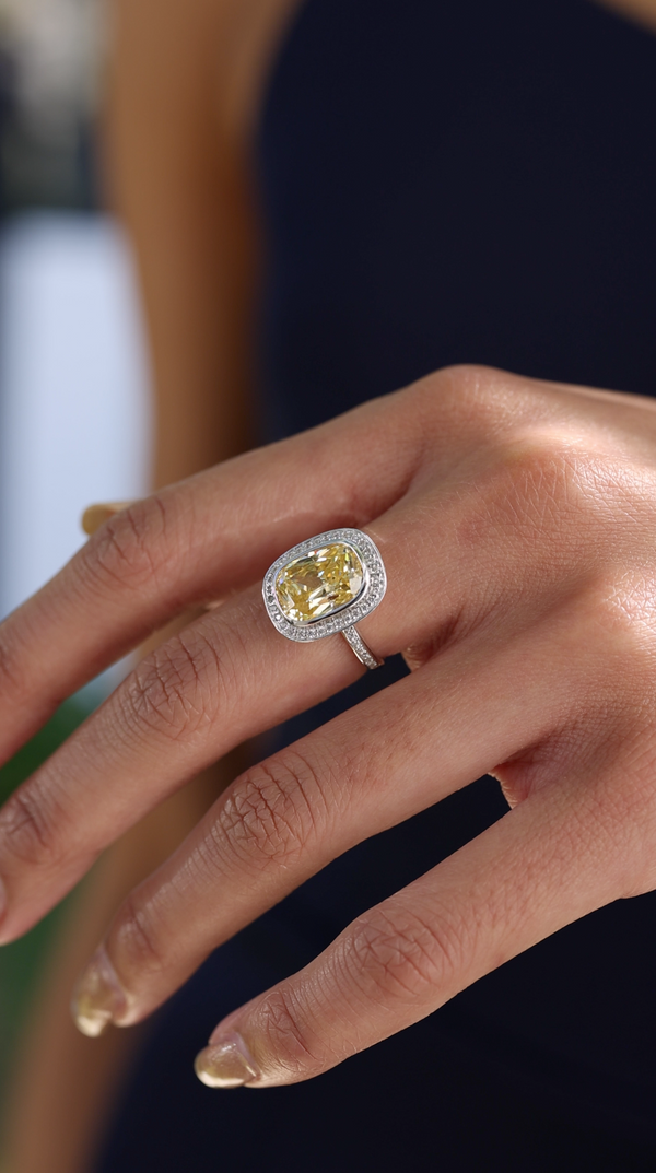 Penny Fancy Yellow Cushion Ring White Gold Plated