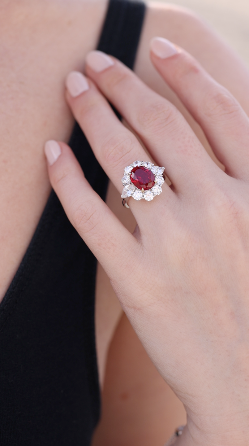 Kallati Heirloom Oval Halo Ruby & Diamond Engagement Ring in 14K Yello –  KALLATI