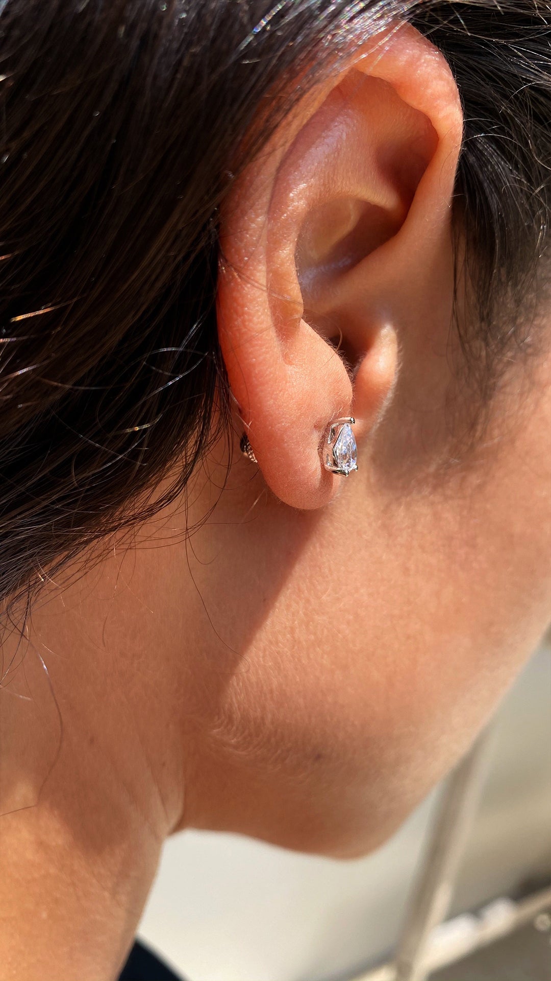 Pear Stud White Gold Plated