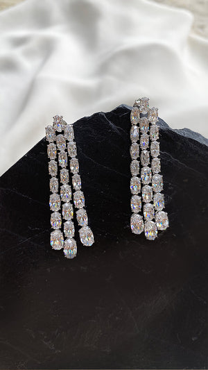 Brielle Oval Chandelier Earrings White Gold Plated