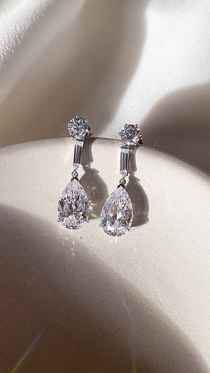 Kendall Round & Pear Drop Earrings White Gold Plated